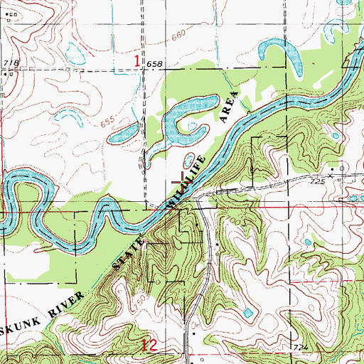 Topographic Map of South Skunk River State Wildlife Area, IA