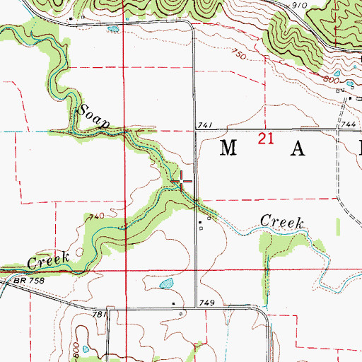 Topographic Map of South Soap Creek, IA
