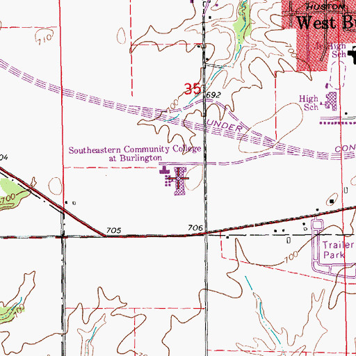 Topographic Map of Southeastern Community College, IA