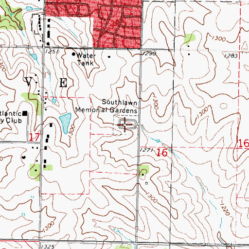 Topographic Map of Southlawn Memorial Gardens, IA