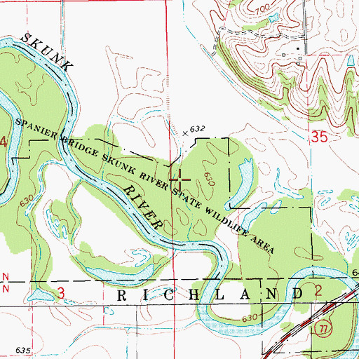 Topographic Map of Spainer Br Skunk River State Wildlife Area, IA