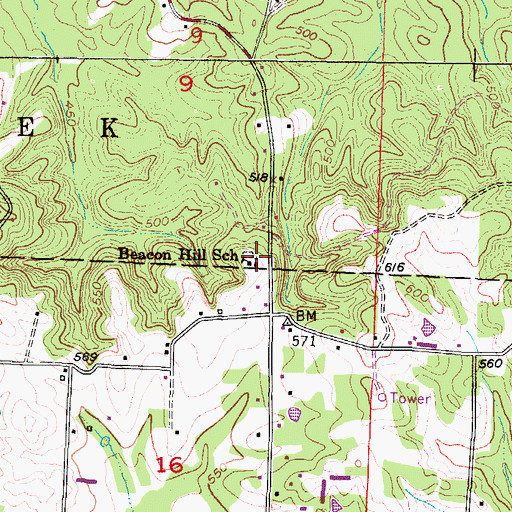 Topographic Map of Beacon Hill School, AR