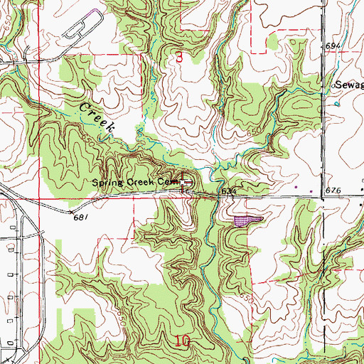 Topographic Map of Spring Creek Cemetery, IA
