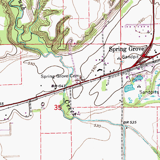 Topographic Map of Spring Grove Cemetery, IA