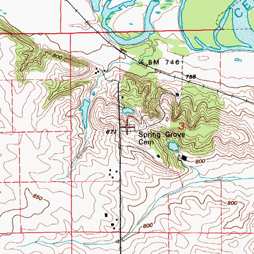 Topographic Map of Spring Grove Cemetery, IA