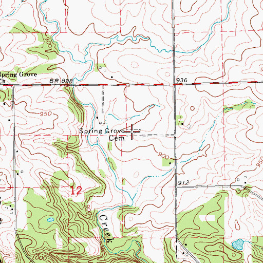 Topographic Map of Spring Grove Cemetery, IA