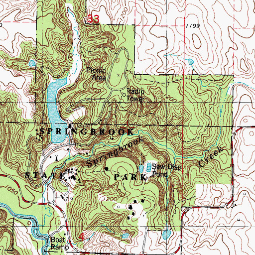 Topographic Map of Springbrook State Park, IA