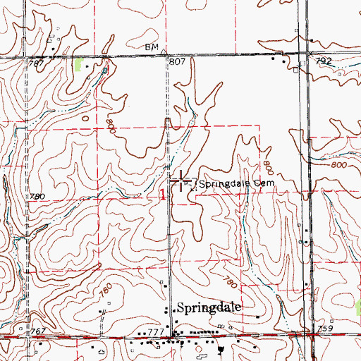 Topographic Map of Springdale Cemetery, IA