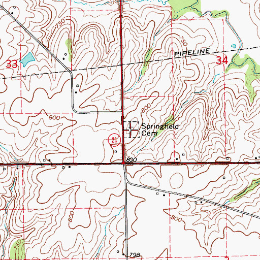 Topographic Map of Springfield Cemetery, IA