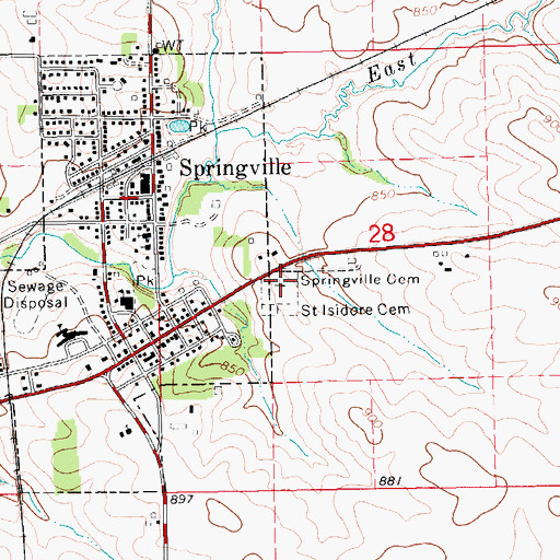 Topographic Map of Springville Cemetery, IA