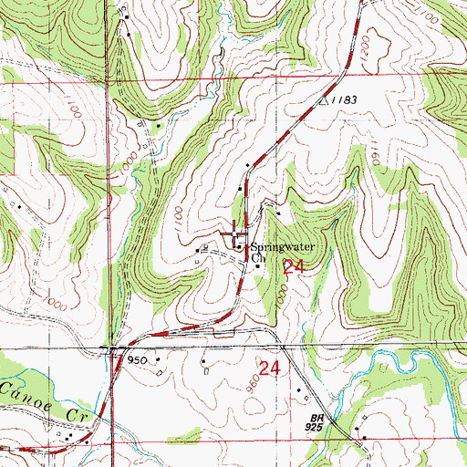 Topographic Map of Springwater Cemetery, IA