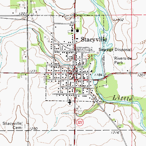 Topographic Map of Stacyville, IA