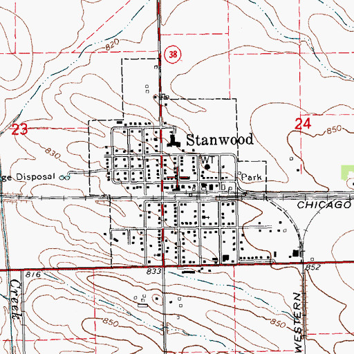 Topographic Map of Stanwood, IA