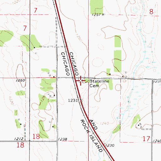 Topographic Map of Stateline Cemetery, IA