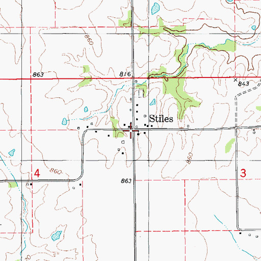 Topographic Map of Stiles, IA