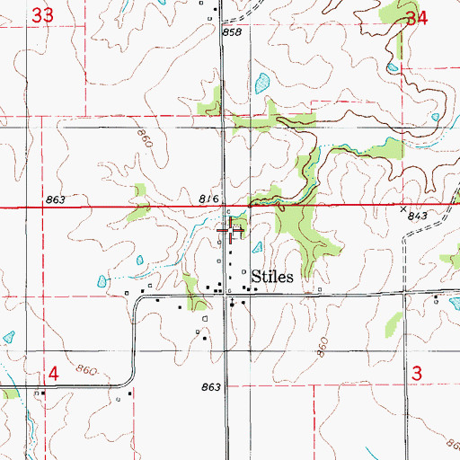 Topographic Map of Stiles Cemetery, IA