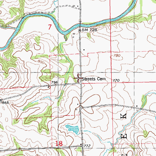 Topographic Map of Streets Cemetery, IA
