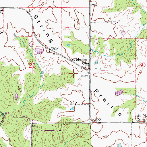 Topographic Map of String Prairie, IA
