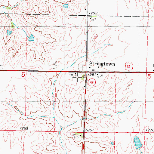Topographic Map of Stringtown Church, IA