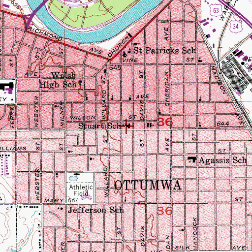 Topographic Map of Stuart School, IA