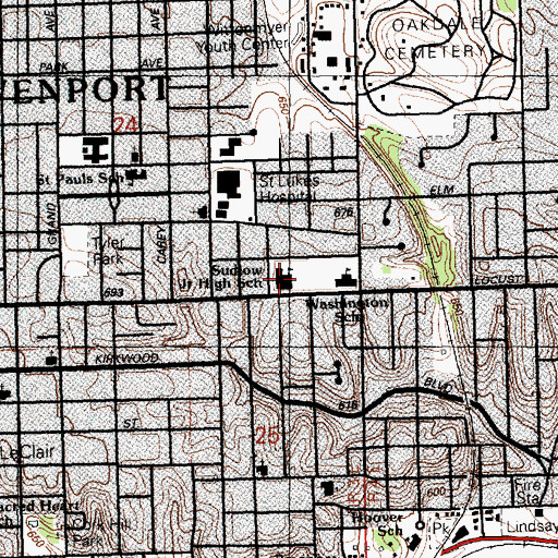 Topographic Map of Sudlow Intermediate School, IA