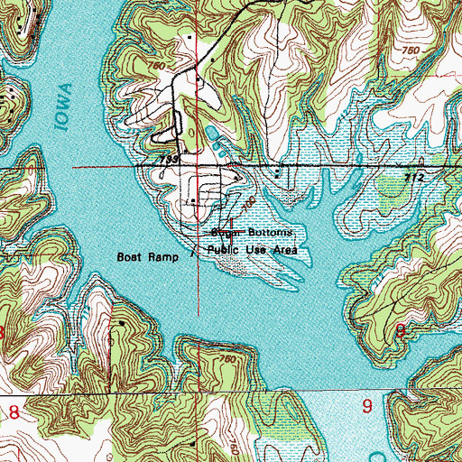 Topographic Map of Sugar Bottoms Public Use Area, IA