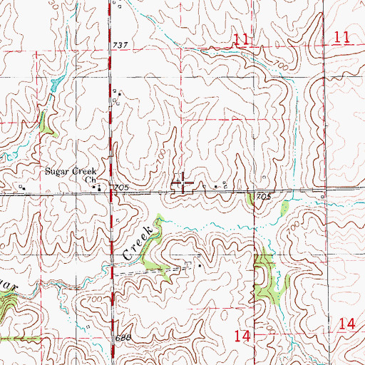Topographic Map of Sugar Creek Cemetery, IA