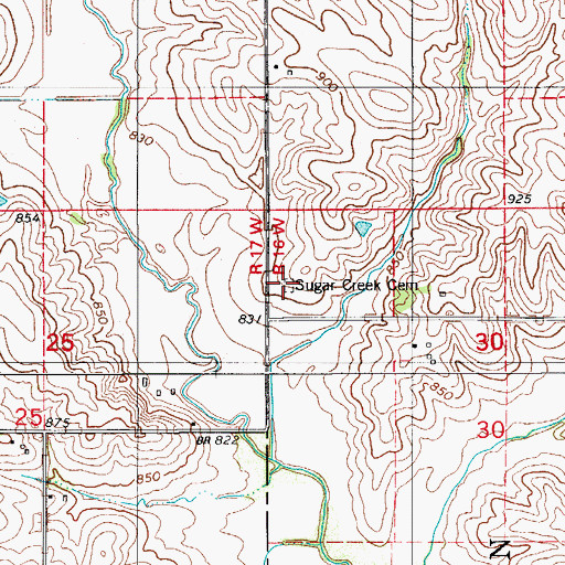 Topographic Map of Sugar Creek Cemetery, IA