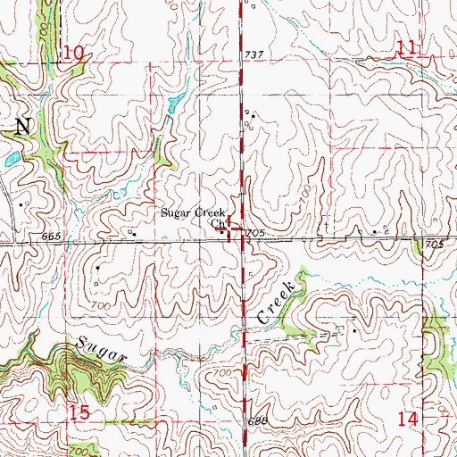Topographic Map of Sugar Creek Church, IA