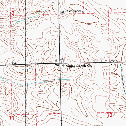 Topographic Map of Sugar Creek Church, IA