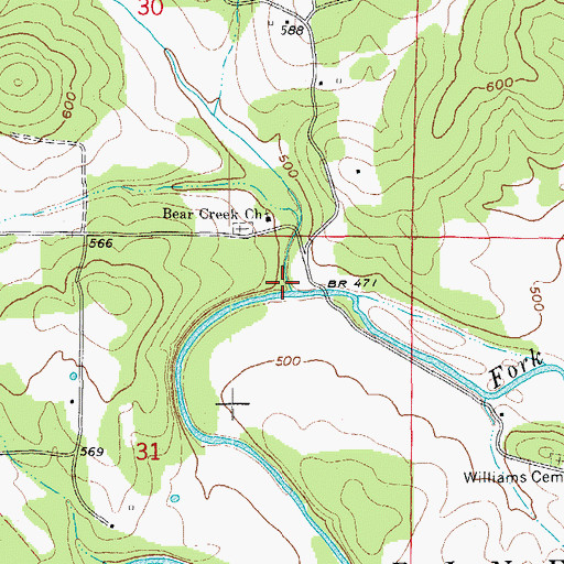 Topographic Map of Bear Creek, AR