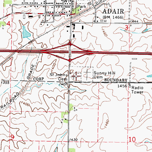 Topographic Map of Sunny Hill Cemetery, IA
