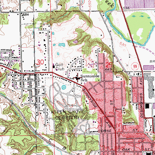 Topographic Map of Sunnyside Elementary School, IA