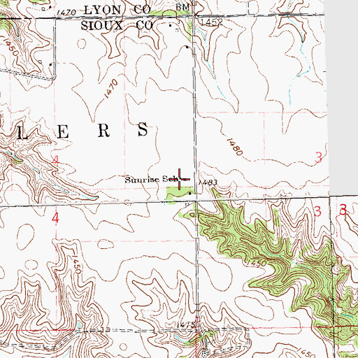 Topographic Map of Sunrise School, IA
