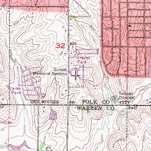 Topographic Map of Sunset Memorial Gardens, IA