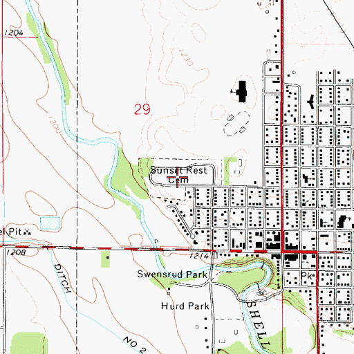 Topographic Map of Sunset Rest Cemetery, IA