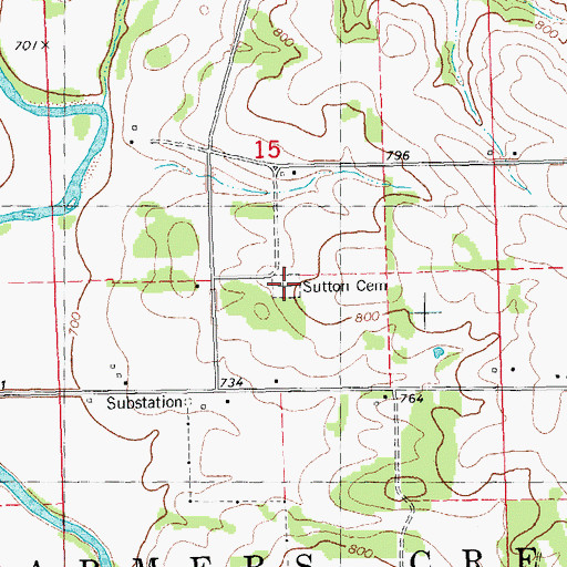 Topographic Map of Sutton Cemetery, IA