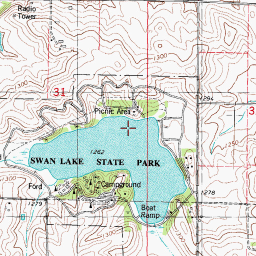 Topographic Map of Swan Lake State Park, IA