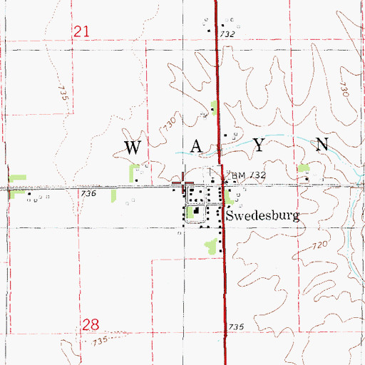 Topographic Map of Swedesburg, IA
