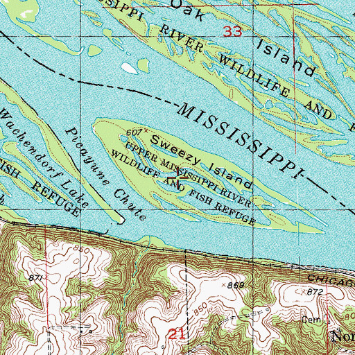 Topographic Map of Sweezy Island, IA