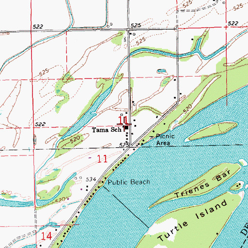 Topographic Map of Tama School, IA