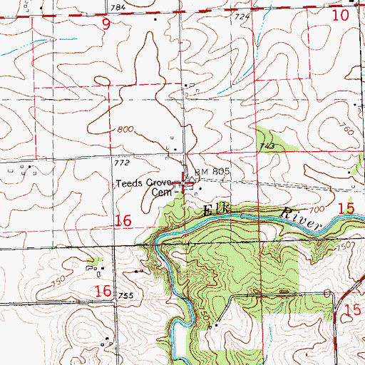 Topographic Map of Teeds Grove Cemetery, IA