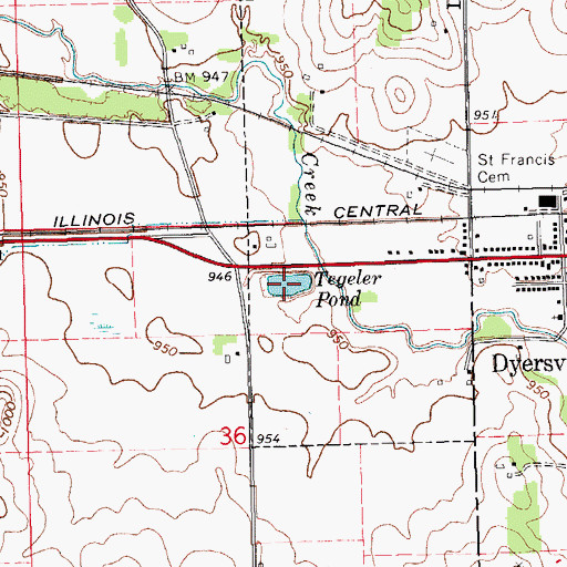 Topographic Map of Tegeler Pond, IA