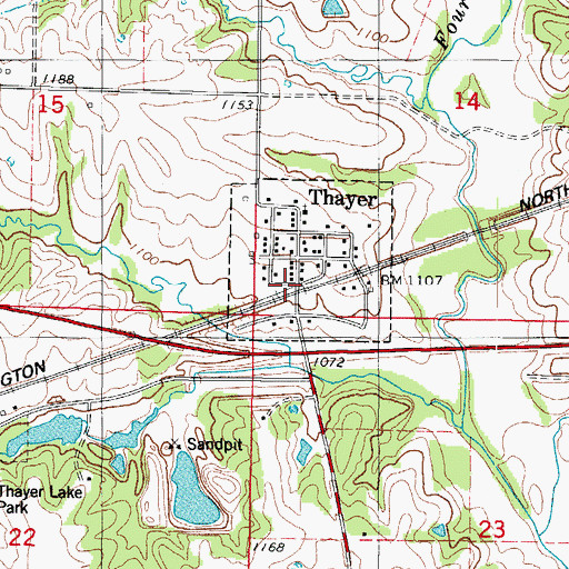 Topographic Map of Thayer, IA