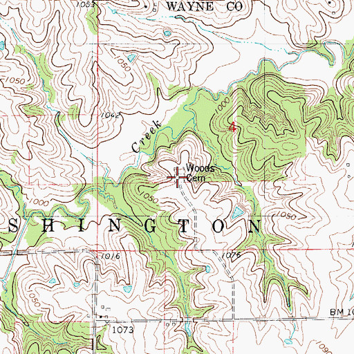 Topographic Map of Woods Cemetery, IA