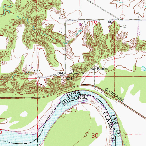 Topographic Map of The Yellow Banks Cemetery, IA