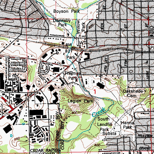 Topographic Map of Thomas Park, IA