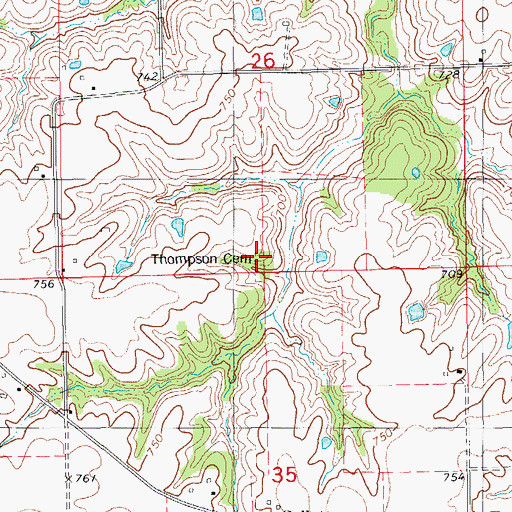 Topographic Map of Thompson Cemetery, IA