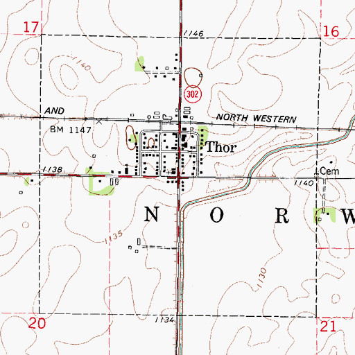 Topographic Map of Thor, IA