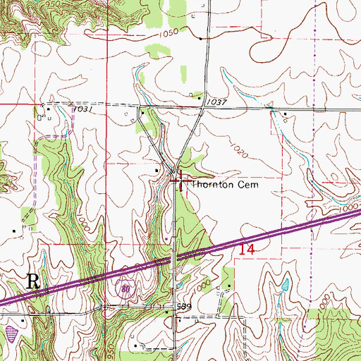 Topographic Map of Thornton Cemetery, IA